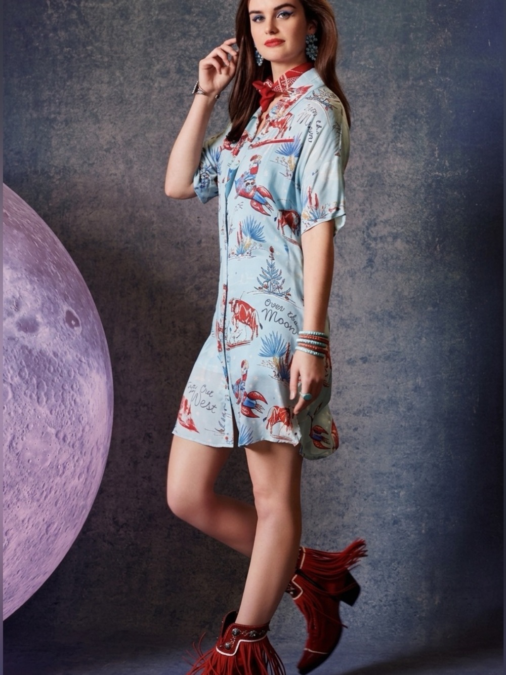 Double D Ranch Over The Moon Print Mini Dress Sz Small